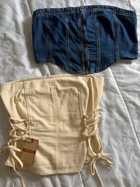 Lone Star Cream Corset Top with Denim Bustier